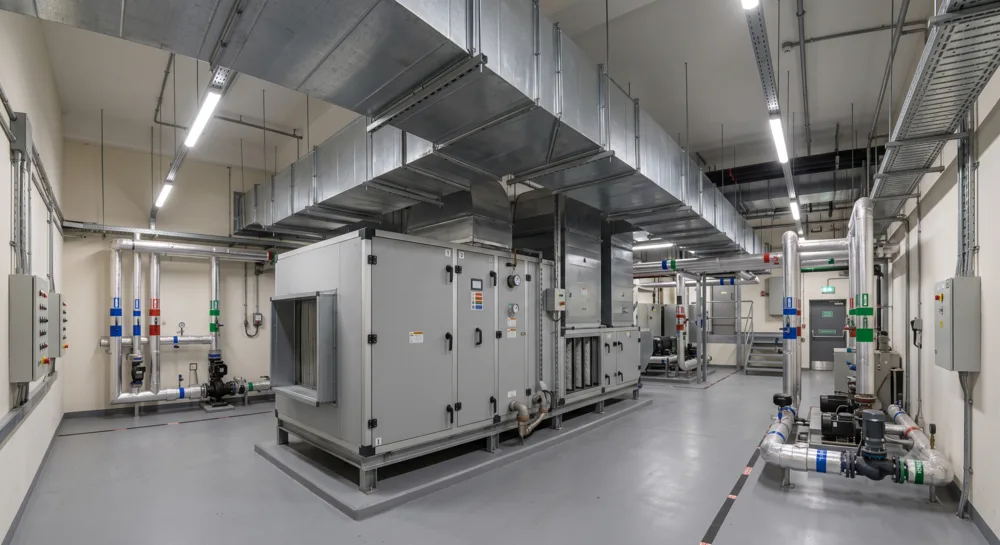 Air handling units and ductwork in a plant room