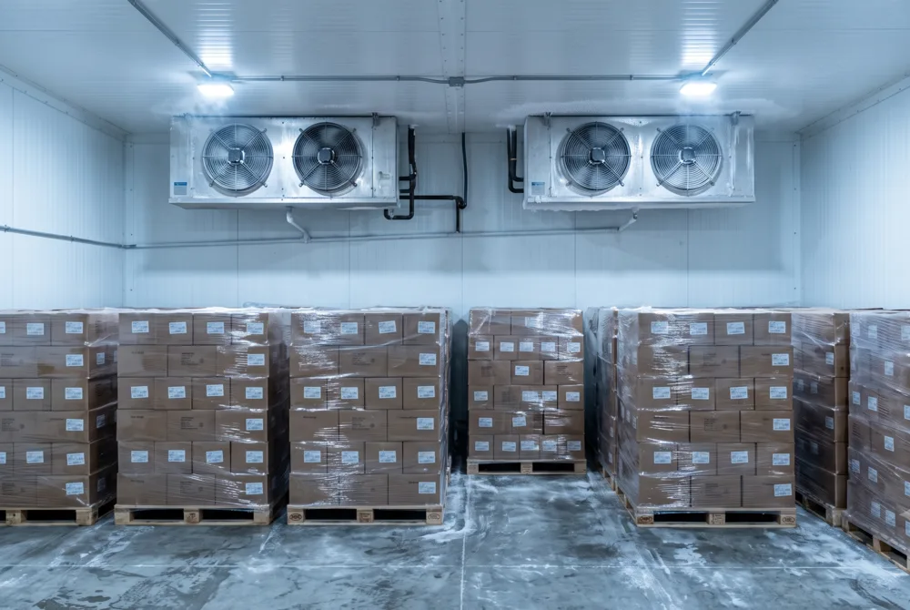 Cold storage room with evaporator fan units